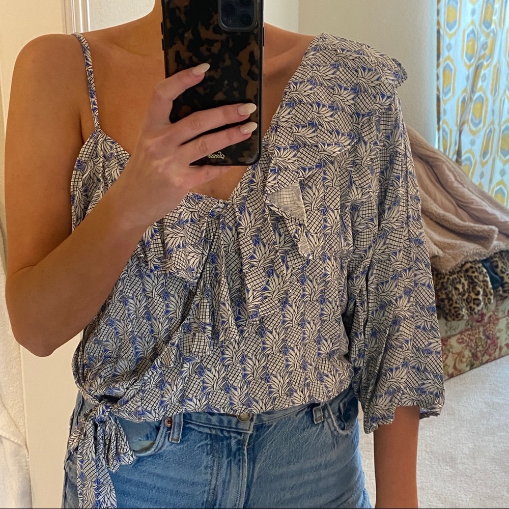 Anthro one shoulder pineapple top